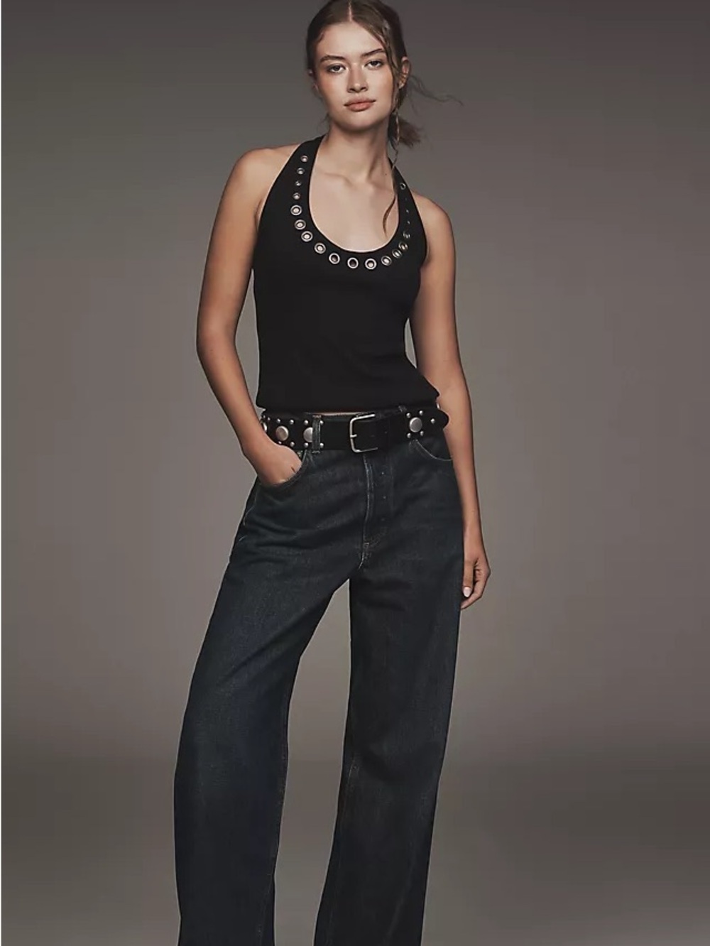 Anthropologie Pilcro Black Grommet Ribbed Halter - XS